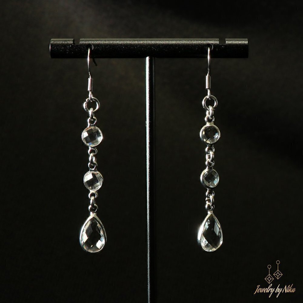 NEW Handmade Silver Crystalify Teardrop Rhinestone Crystal Clear Drop Earrings
